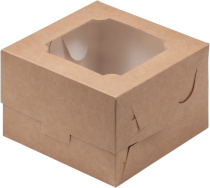 Коробка для бенто-торта с окном 120х120х80 (крафт)