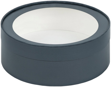 Коробка под зефир, печенье и макароны ШЛЯПНАЯ с окном диам.200мм выс.70 мм (графит)