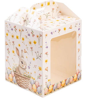 Коробка под кулич Кролик в корзинке с окном 15*15*18 см