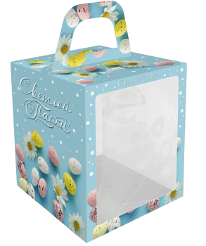 Коробка под кулич Небесная голубая с окном 15*15*18 см